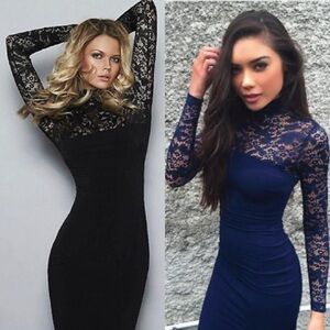 Guess Long Sleeve Lace Panelled Sexy Women Show Thin Bodycon Dress Xs